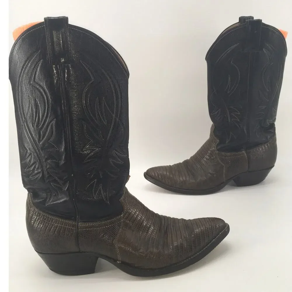 Vintage Justin Teju Lizard Leather Exotic Cowboy Boot Mens 9D 2867 Western READ